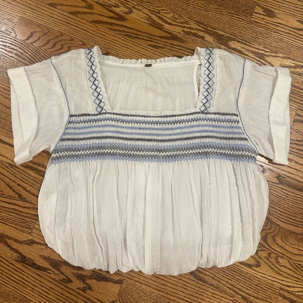 Free People Wandering Skies Cropped Bubble Blouse - Picture 4 of 7